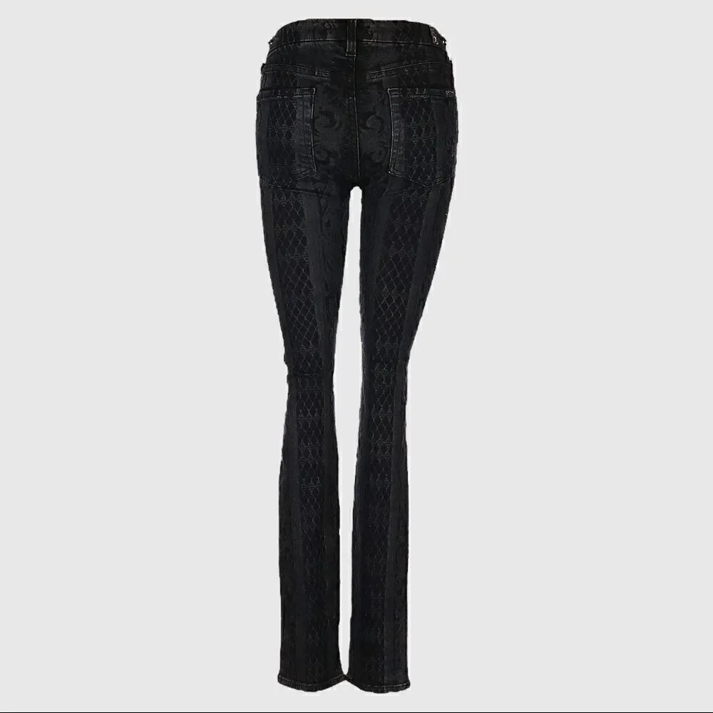 7 All Mankind Goth Victorian Print Black Skinny Jean 25 Low Rise Brocade Stretch